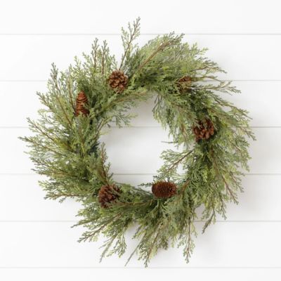 Decorative Faux Cedar Wreath With Pinecones