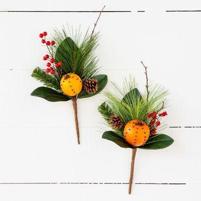 Decorative Fruit And Pine Pick, Set of 2