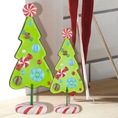 Decorative Hard Candy Christmas Tree, Set of 2