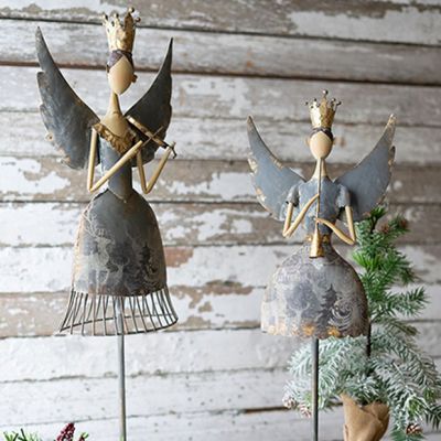 Decorative Metal Angel With Instruments Set of 2