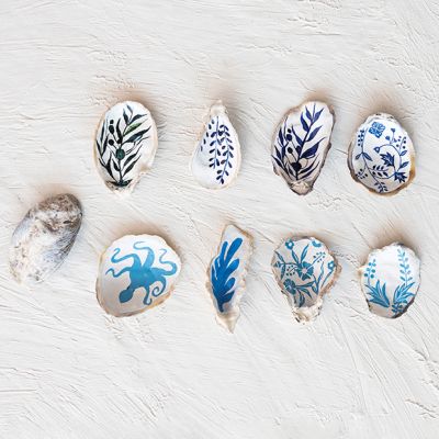 Decorative Painted Oyster Shells Set of 8