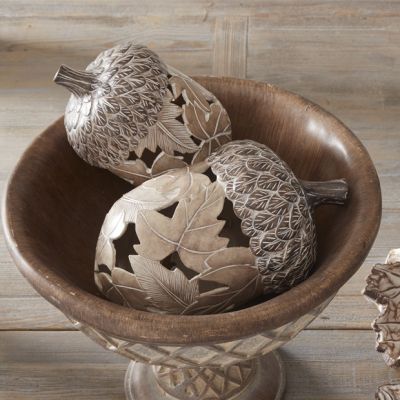 Decorative Tabletop Acorn With Maple Leaf Cutout Set of 2