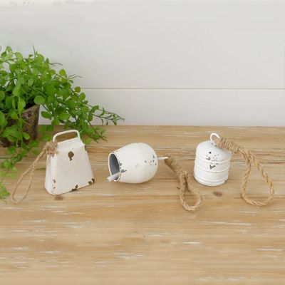 Decorative White Bell On Jute Rope Set of 3