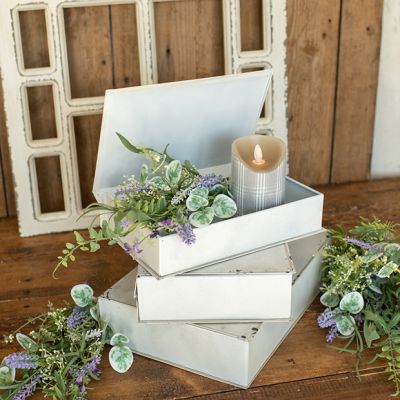 Decorative White Metal Box Set of 3