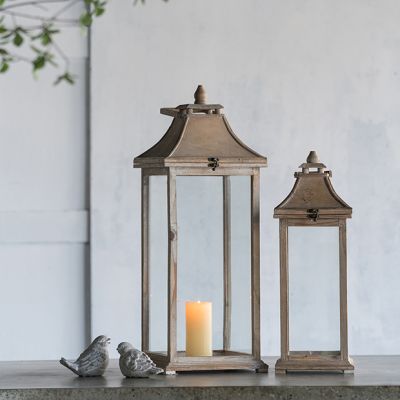 Decorative Wood Candle Lantern Set of 2