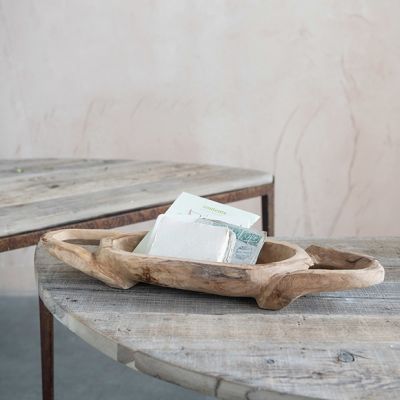 Decorative Wood Display Bowl With Handles