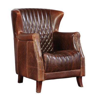 Diamond Quilted Leather Wing Back Chair