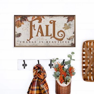 Distressed Fall Change Is Beautiful Leaves White Wall Sign