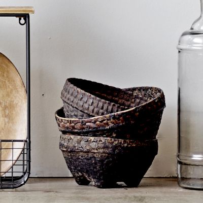 Distressed Found Cane Basket Display Bowl