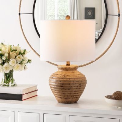 Distressed Jar Table Lamp With Drum Shade
