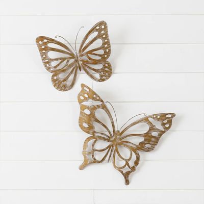 Distressed Metal Butterfly Wall Decor Set of 2