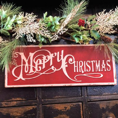 Distressed Metal Merry Christmas Sign