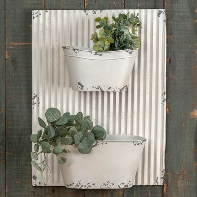 Distressed Metal Wall Tub Containers Set of 2