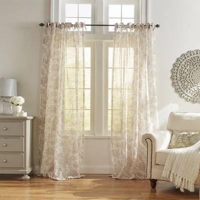 Distressed Neutral Florals Sheer Window Panel Set of 2