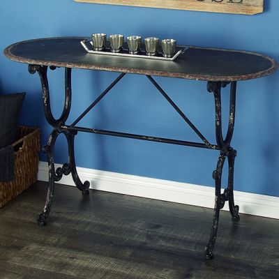 Distressed Oval Top Metal Console Table