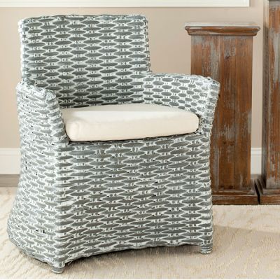 Distressed Rattan Cushioned Accent Chair