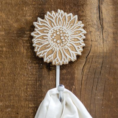 Distressed Sunflower Wall Hook Set of 2