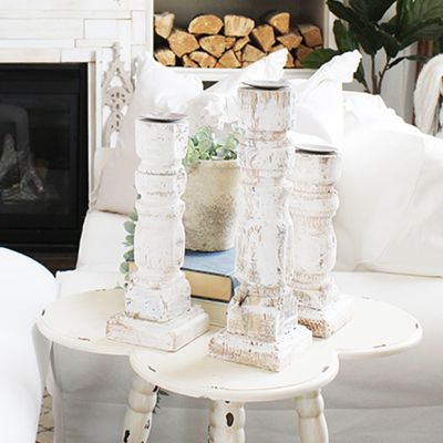 Distressed Wood Candle Holder Set of 3