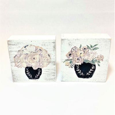 Distressed Wood Floral Box Tabletop Decor Set of 2