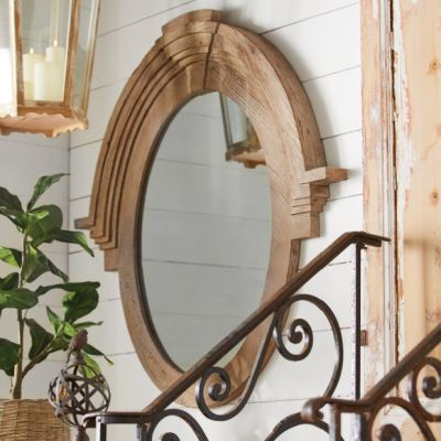 Distressed Wood Framed Oval Wall Mirror