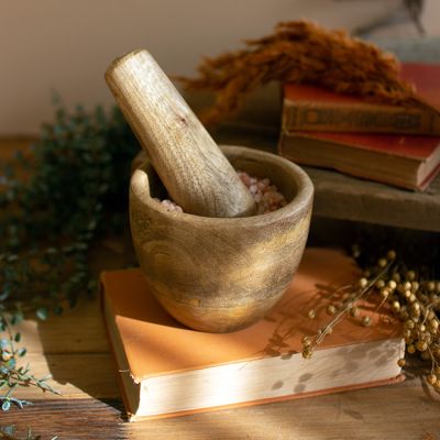 Distressed Wood Mortar And Pestle