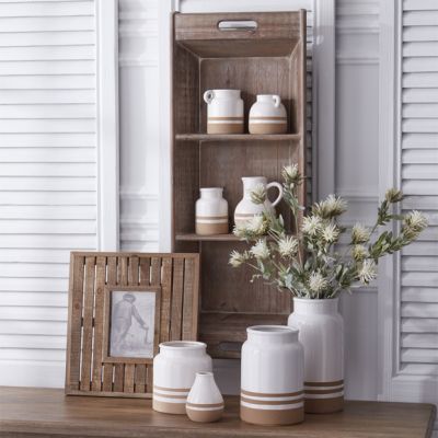 Divided Tray Whitewash Wood Wall Shelf