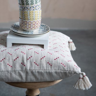 Dots and Tassels Embroidered Throw Pillow