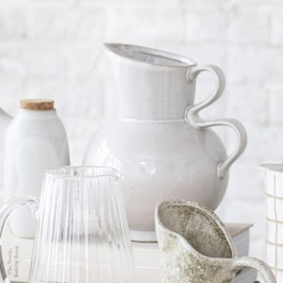 Double Handle Modern Stoneware Pitcher