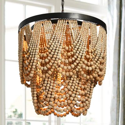 Draped Two Tier Wood Bead Chandelier