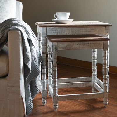 Carved Top Wood Nesting Tables Set of 2