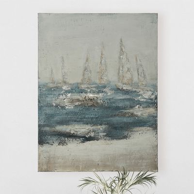 Hand Painted Ocean And Ships Canvas Wall Decor