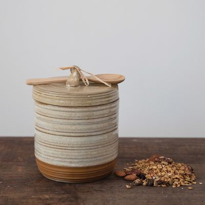 Earthy Stoneware Lidded Pot With Spoon