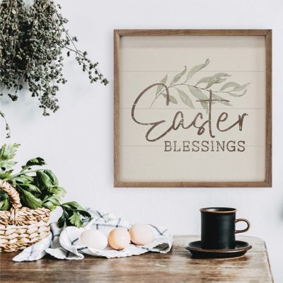 Easter Blessings Greenery White Wall Sign
