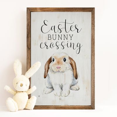 Easter Bunny Crossing Whitewash Framed Sign