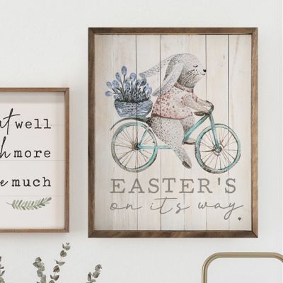 Easter’s On Its Way Bike Bunny Whitewash Wall Sign