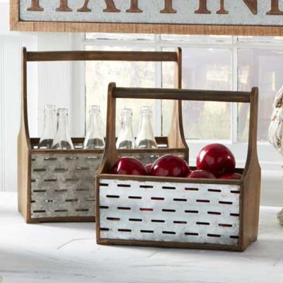 Rustic Metal and Wood Tool Box Caddy Set of 2