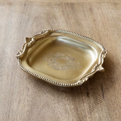 Embossed Antiqued Brass Coin Trays Set of 2