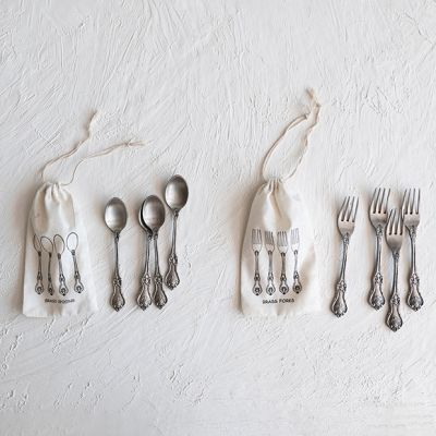 Embossed Brass Forks and Spoons Set