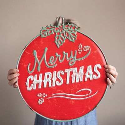 Embossed Merry Christmas Ornament Wall Sign