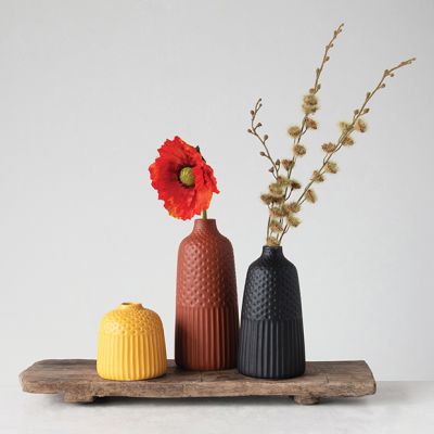 Embossed Polka Dot Stoneware Vase Set of 3