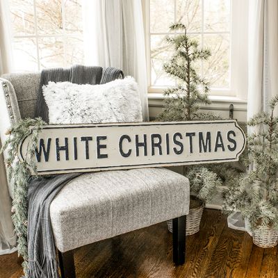 Embossed White Christmas Metal Sign