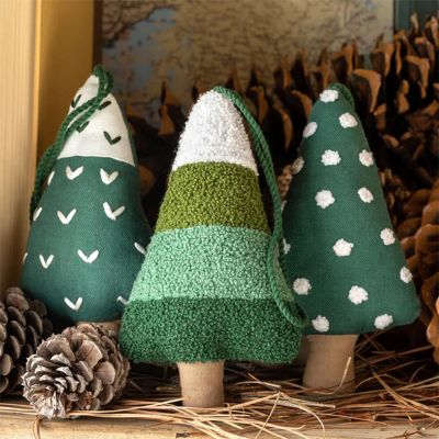 Embroidered Alpine Spruce Tree Ornament Set of 3