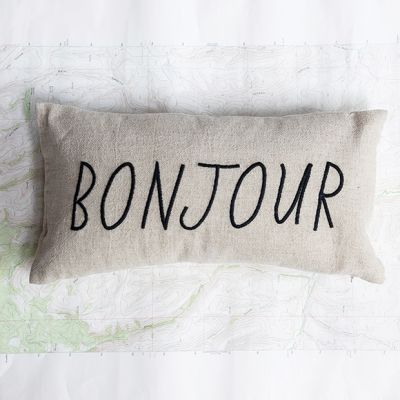 Embroidered Bonjour Lumbar Pillow