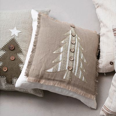 Embroidered Christmas Tree Accent Pillow