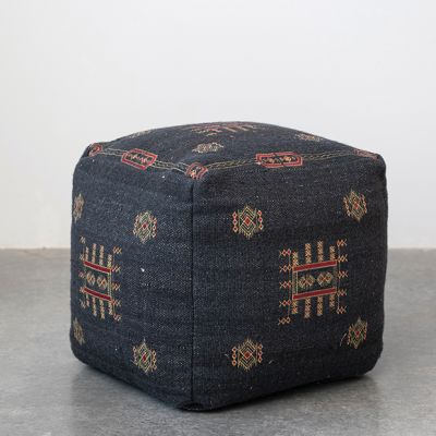 Embroidered Elegance Tufted Pouf Ottoman
