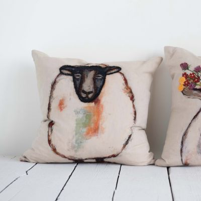 Embroidered Farm Animal Throw Pillow Sheep