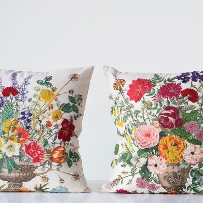 Embroidered Floral Throw Pillow Set of 2