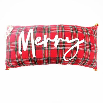 Embroidered Merry Plaid Lumbar Pillow