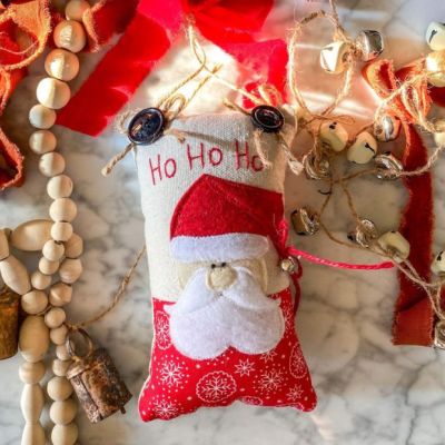 Embroidered Mini Santa Accent Pillow