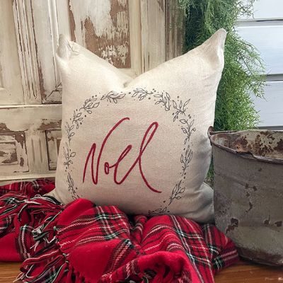 Embroidered Noel Holiday Accent Pillow